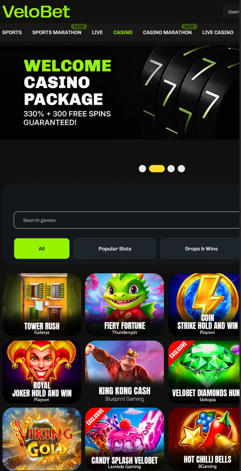 Velobet mobile app interface on smartphone